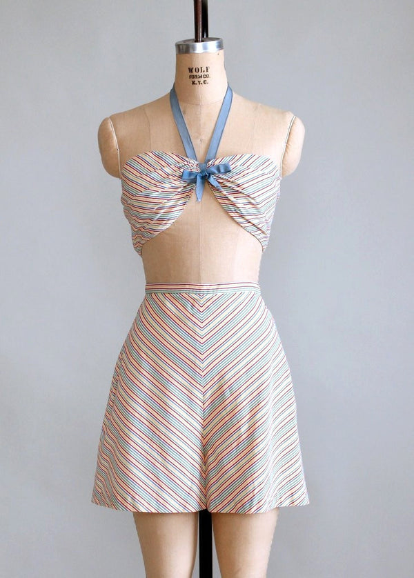 1950s マリンワンピース ・美品 40s vintage ネップ2ピース 40s 50s セーラーふう 紺白 ワンピース ヴィンテージ レーヨン