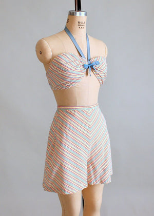 Vintage 1940s Rainbow Striped Two Piece Swimsuit