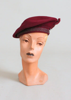 Vintage 1940s Maroon Wool Beret Hat