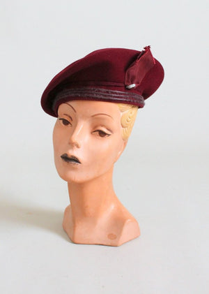 Vintage 1940s Maroon Wool Beret Hat