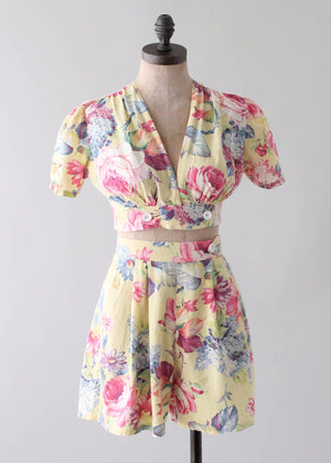 Vintage 1940s Yellow Floral Two Piece Playsuit