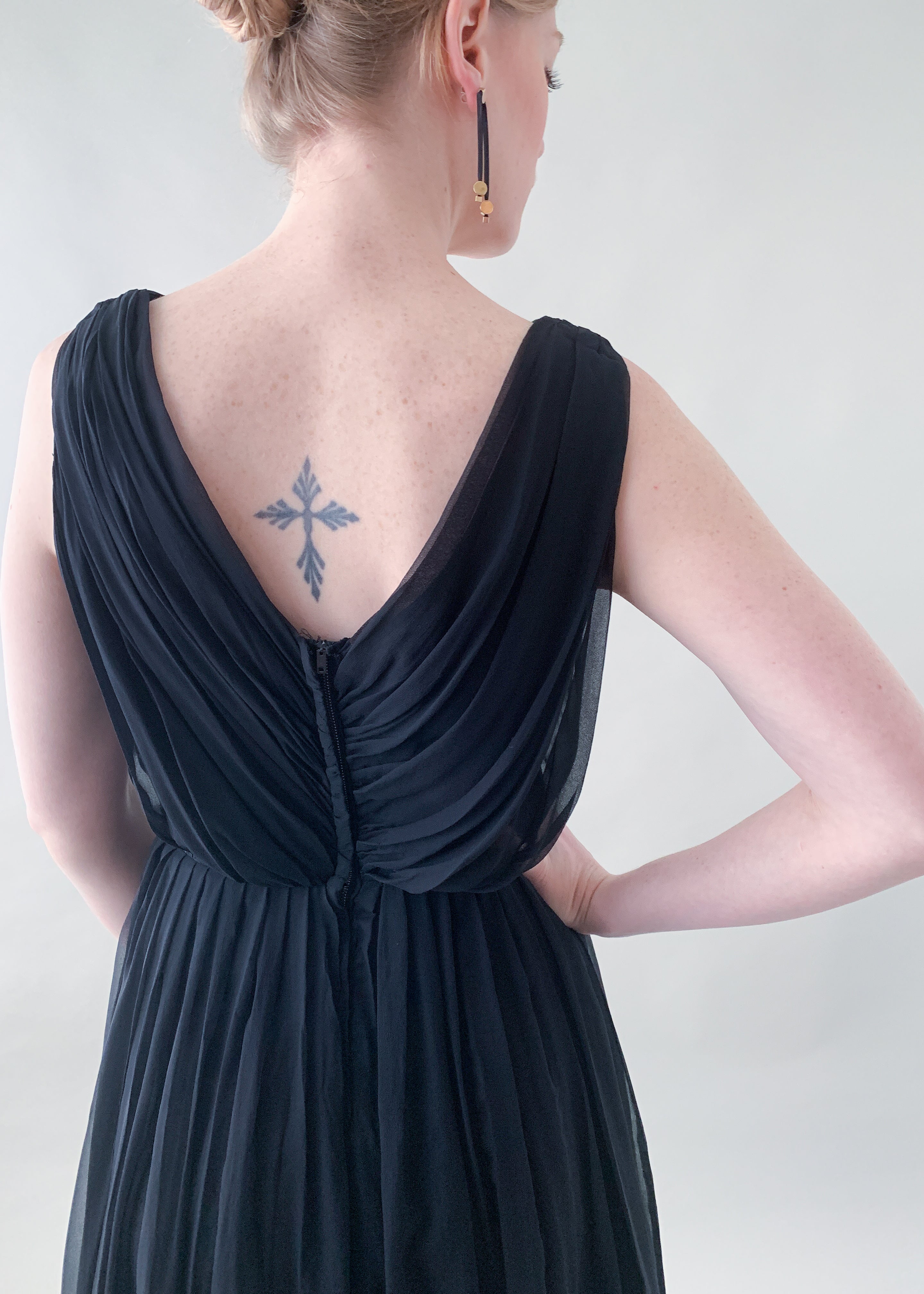 Vintage 1950s Gigi Young Black Chiffon Dress