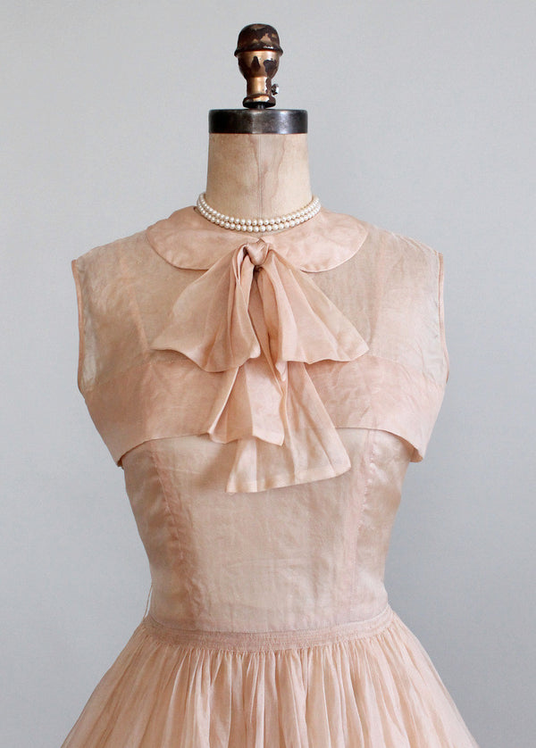 1950s Ink Blue Silk Organza Dress & Coat