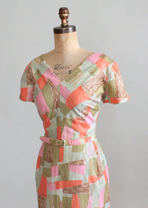 Vintage 1960s Edith Flagg Painted Patchwork Day Dress
