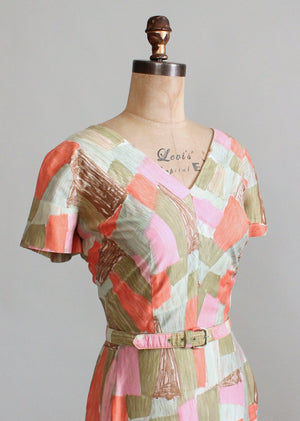 Vintage 1960s Edith Flagg Painted Patchwork Day Dress