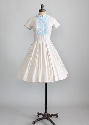 Vintage 1960s Embroidered Cotton Day Dress