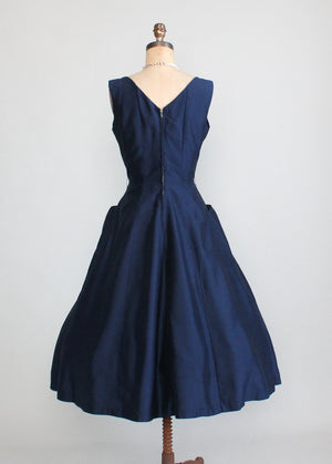 Vintage 1950s Navy Fit and Flare Cocktail Dress