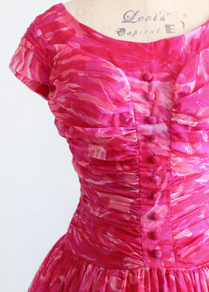 Vintage 1950s Pink Swirl Chiffon Party Dress