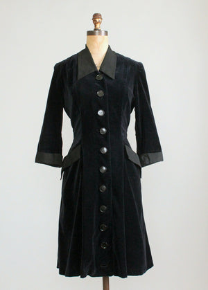 Vintage 1950s Rene Ruth Black Velvet Coat Dress