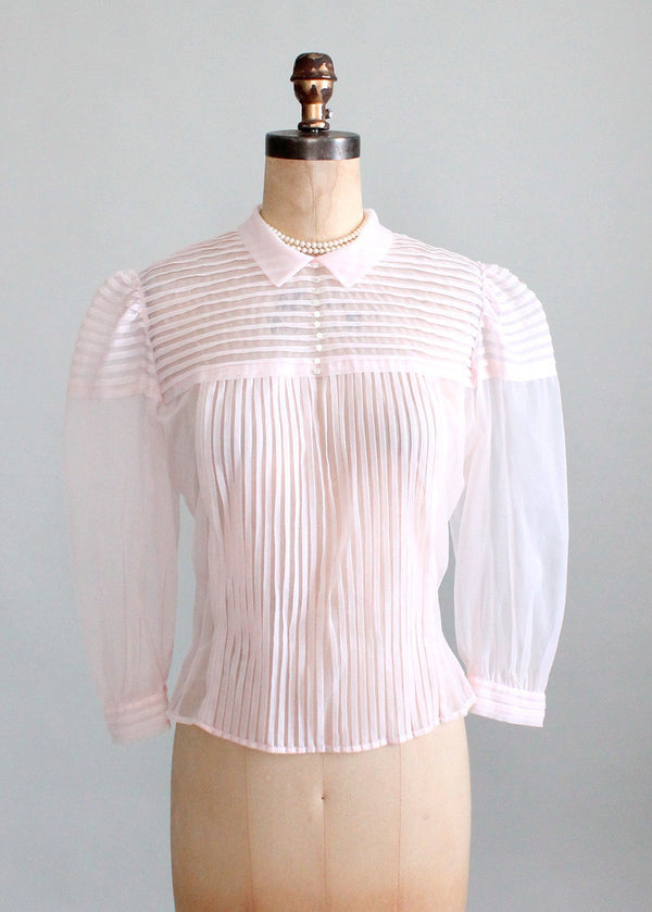 Vintage 1950s Sheer Pink Nylon Sweetheart Blouse - Raleigh