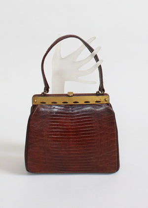 Vintage 1950s Sterling Lizard Skin Handbag