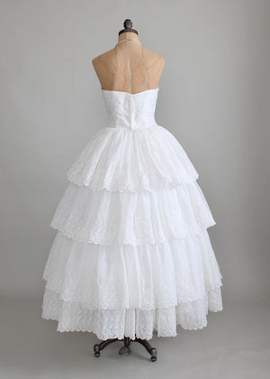 Vintage 1950s White Organdy Eyelet Wedding Dress