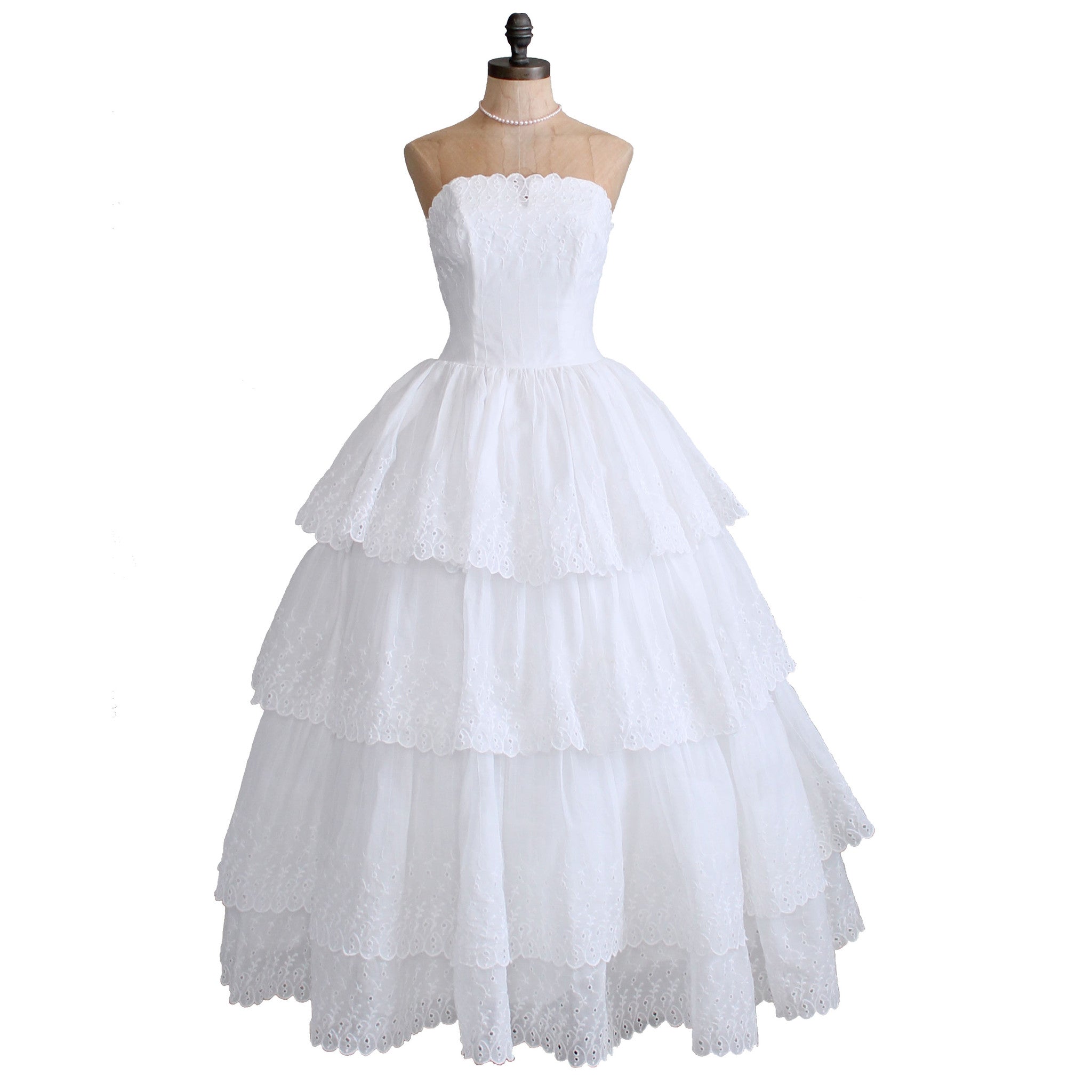 Vintage 1950s White Organdy Eyelet Wedding Dress