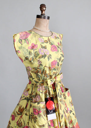 Vintage 1950s Swirl Floral Sketch Wrap Dress NOS