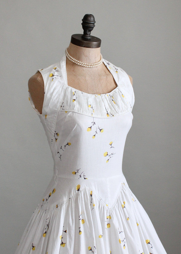 Vintage 1950s White Floral Cotton Sundress