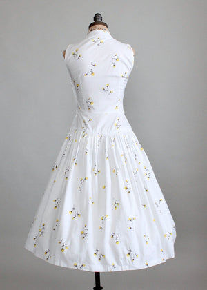 Vintage 1950s White Floral Cotton Sundress