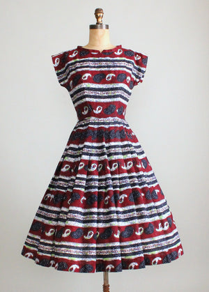 Vintage 1950s Paisley Batik Style Cotton Day Dress