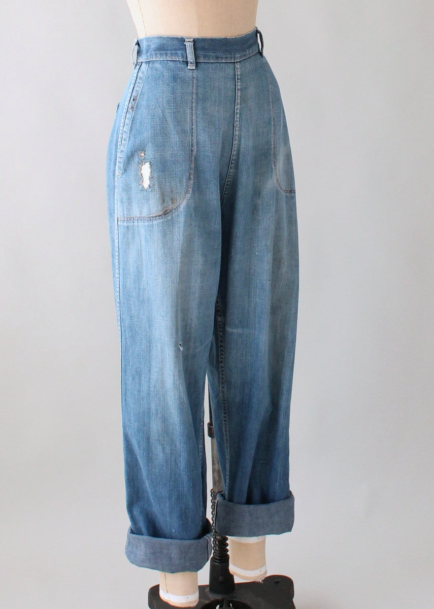 Vintage 1950s Distressed and Patched Jeans
