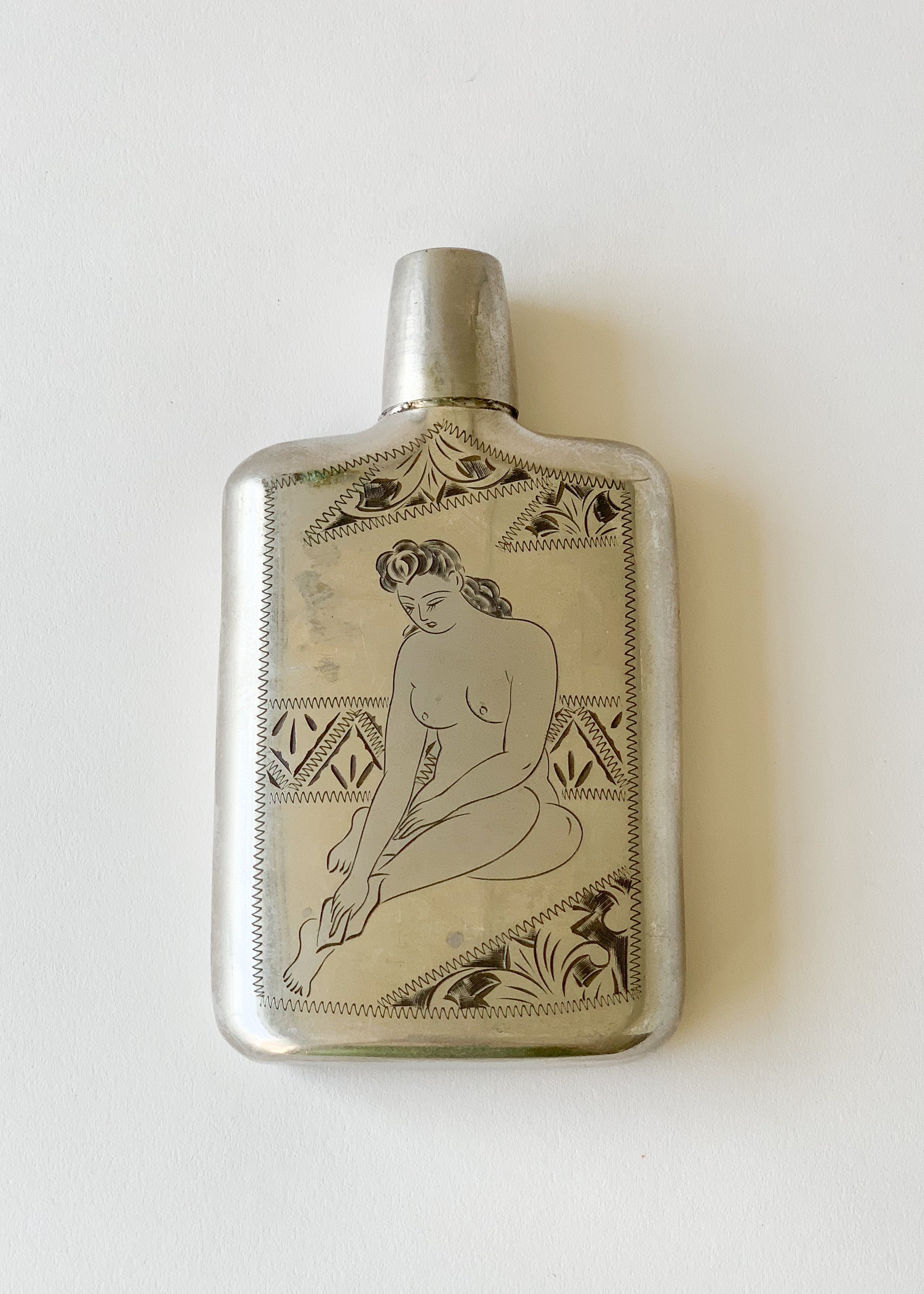 Vintage 1950s Engraved Souvenir Flask