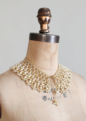 Vintage 1950s Pearls and Gold Woven Collar
