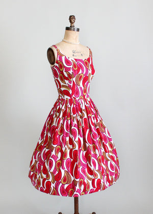 1950s cotton print sundress dress
