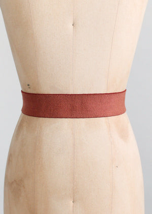 Vintage Brown Leather and Cotton Cinch Belt