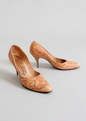 Vintage 1950s tooled leather shoes heels
