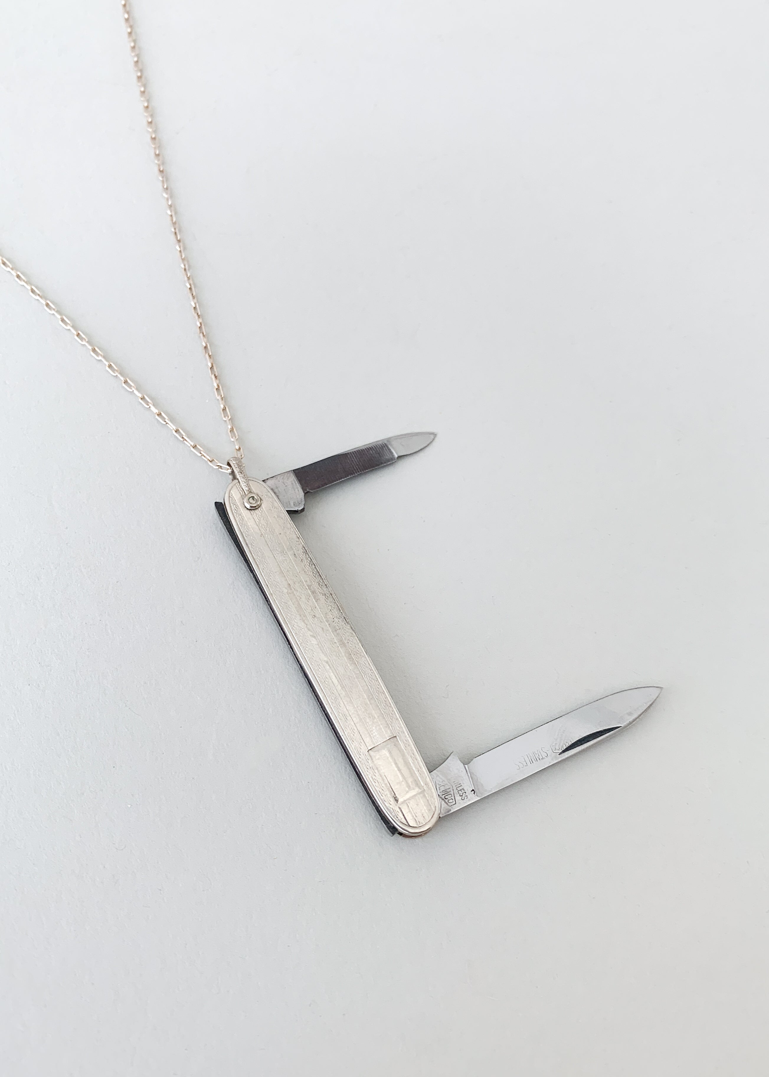 Vintage 1930s 14K White Gold Pocket Knife Necklace