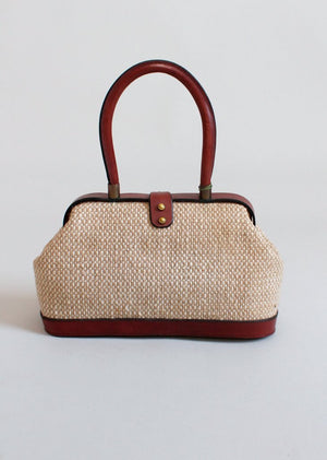 Vintage 1960s Aigner Jute and Leather Doctor Bag