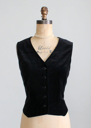 Vintage 1970s Black Velvet Vest