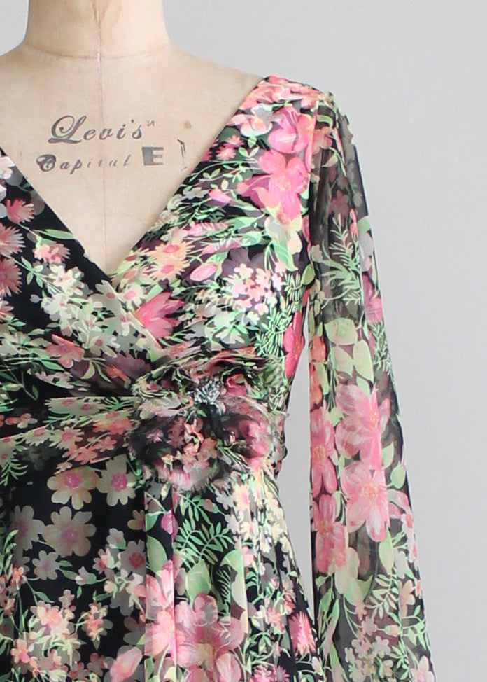 Vintage Late 1960s B. Altman Floral Chiffon Party Dress