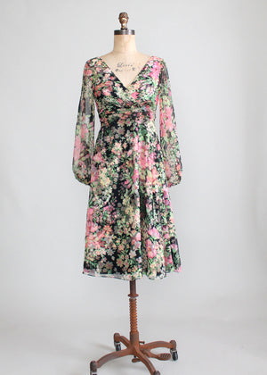 Vintage Late 1960s B. Altman Floral Chiffon Party Dress