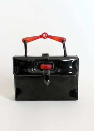 Vintage 1960s Black Patent Leather and Lucite MOD Purse