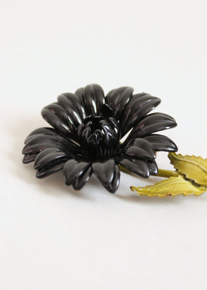 Vintage 1960s MOD Enamel Black Flower Brooch