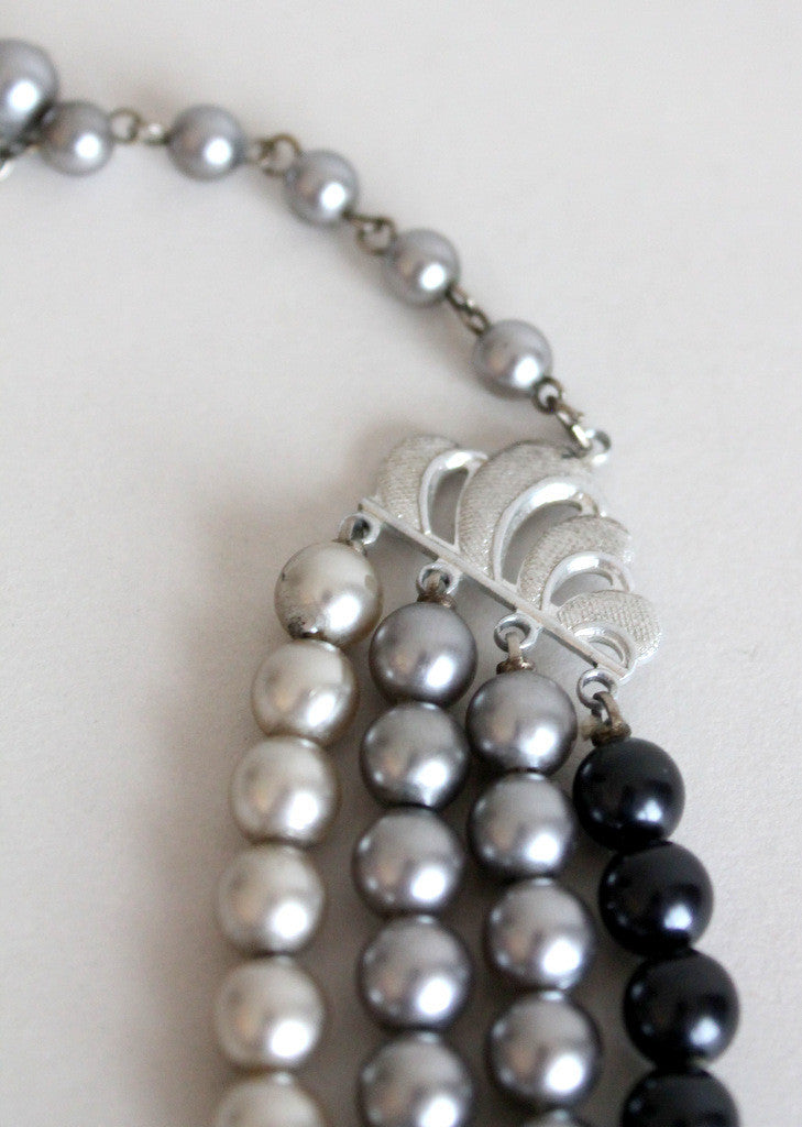 Vintage 1960s Shades of Grey Multi Strand Necklace