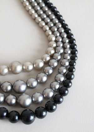 Vintage 1960s Shades of Grey Multi Strand Necklace
