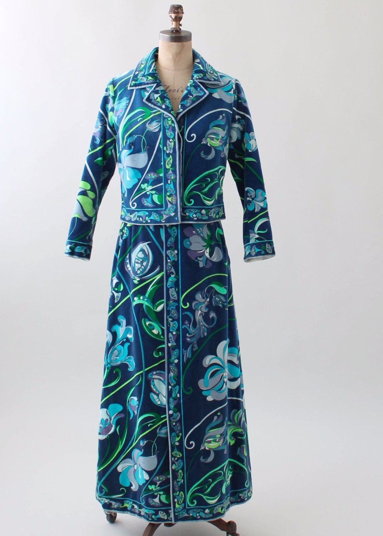 Vintage 1960s Pucci Floral Velvet Jacket and Skirt Set