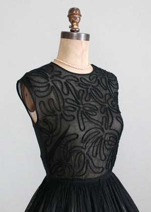 Vintage 1950s Sheer Black Soutache Dress
