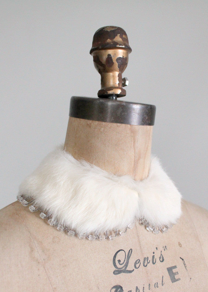 Vintage 1950s White Fur and Beaded Collar