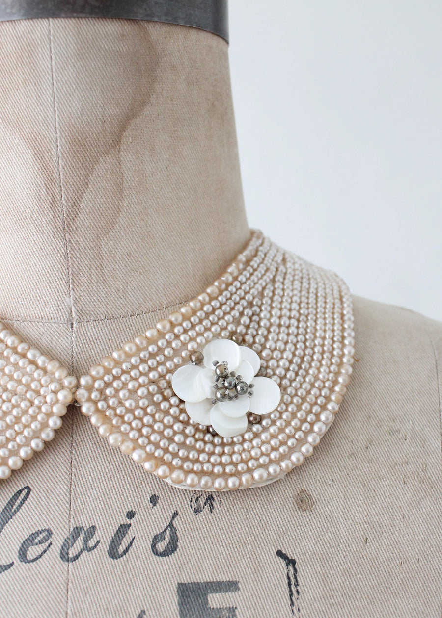 Vintage 1950s Pearl and Flower Beaded Sweater Collar