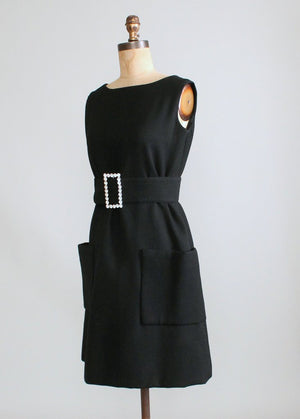 Vintage 1960s Black Wool MOD Cocktail Dress