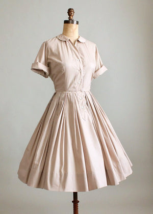 Vintage 1960s Classic Latte Shirt Dress