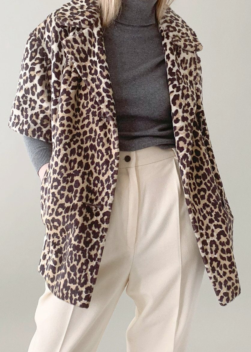 Vintage 1960s Faux Fur Leopard Print Jacket