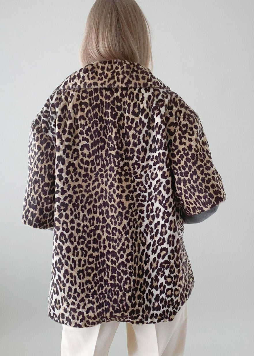 Vintage 1960s Faux Fur Leopard Print Jacket