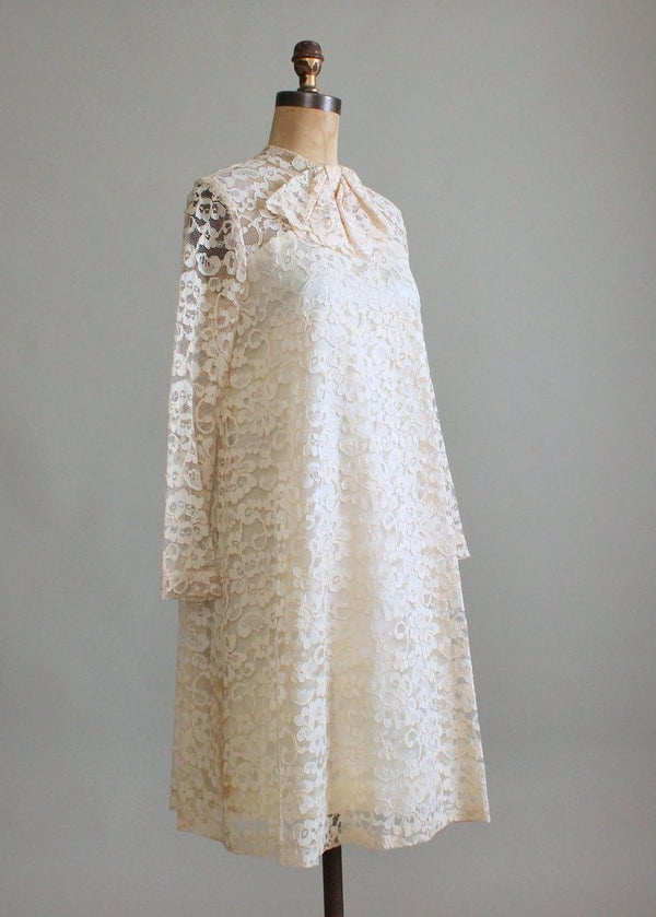 Vintage 1960s MOD Lace A Line Wedding Dress Raleigh Vintage