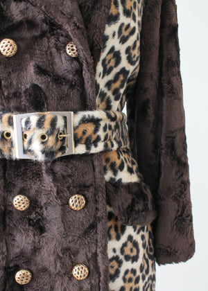 Vintage Leopard Print Faux Fur Belted Coat