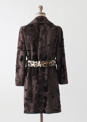 Vintage Leopard Print Faux Fur Belted Coat