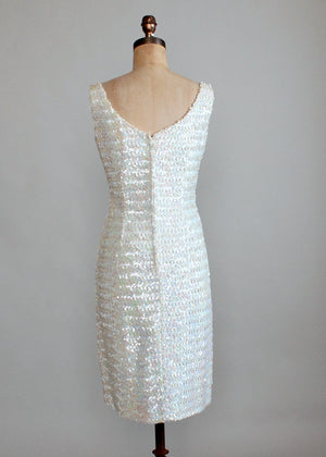 Vintage 1960s White Sequined Bombshell Party Dress