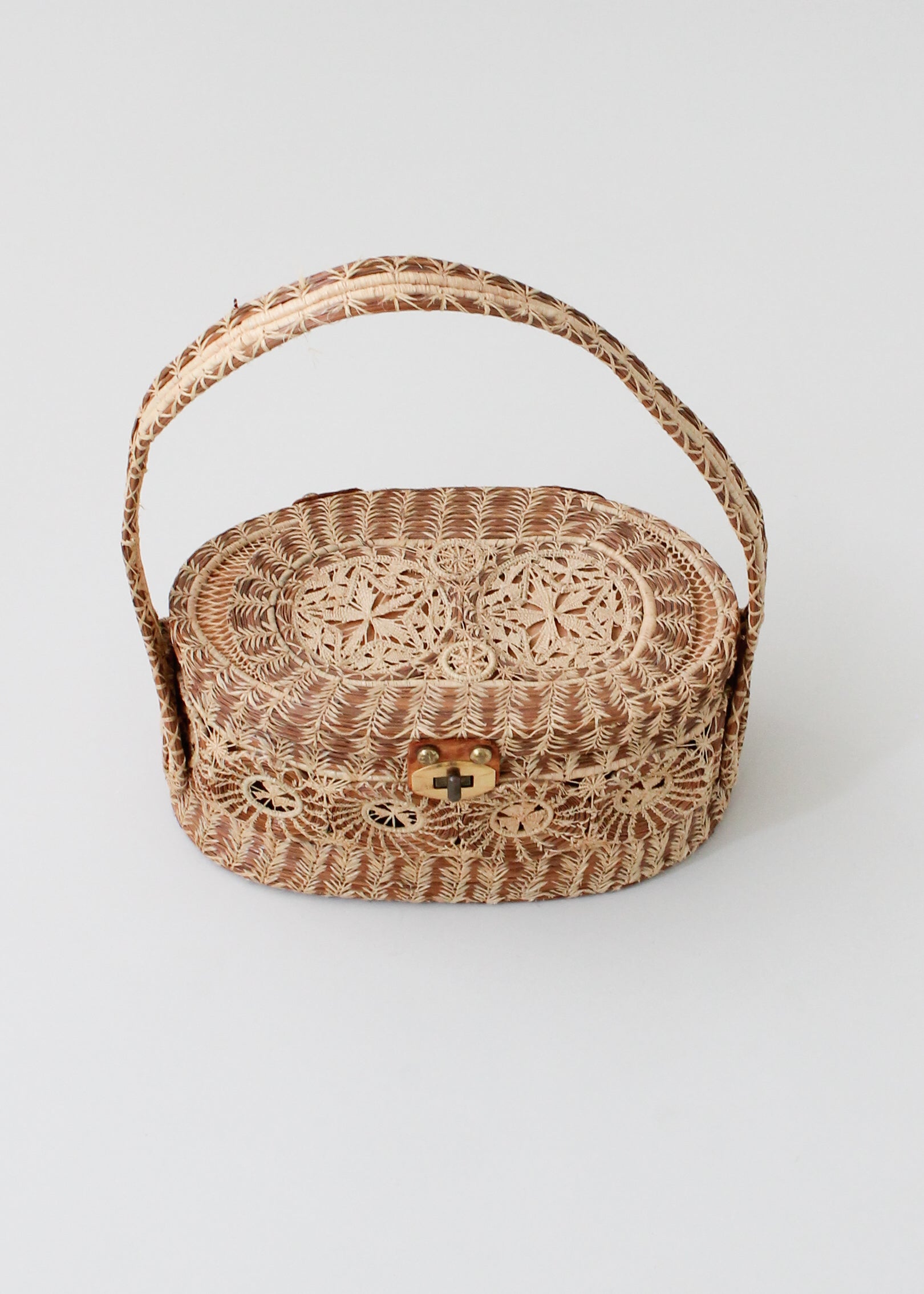 Vintage 1960s Woven Straw Basket Purse