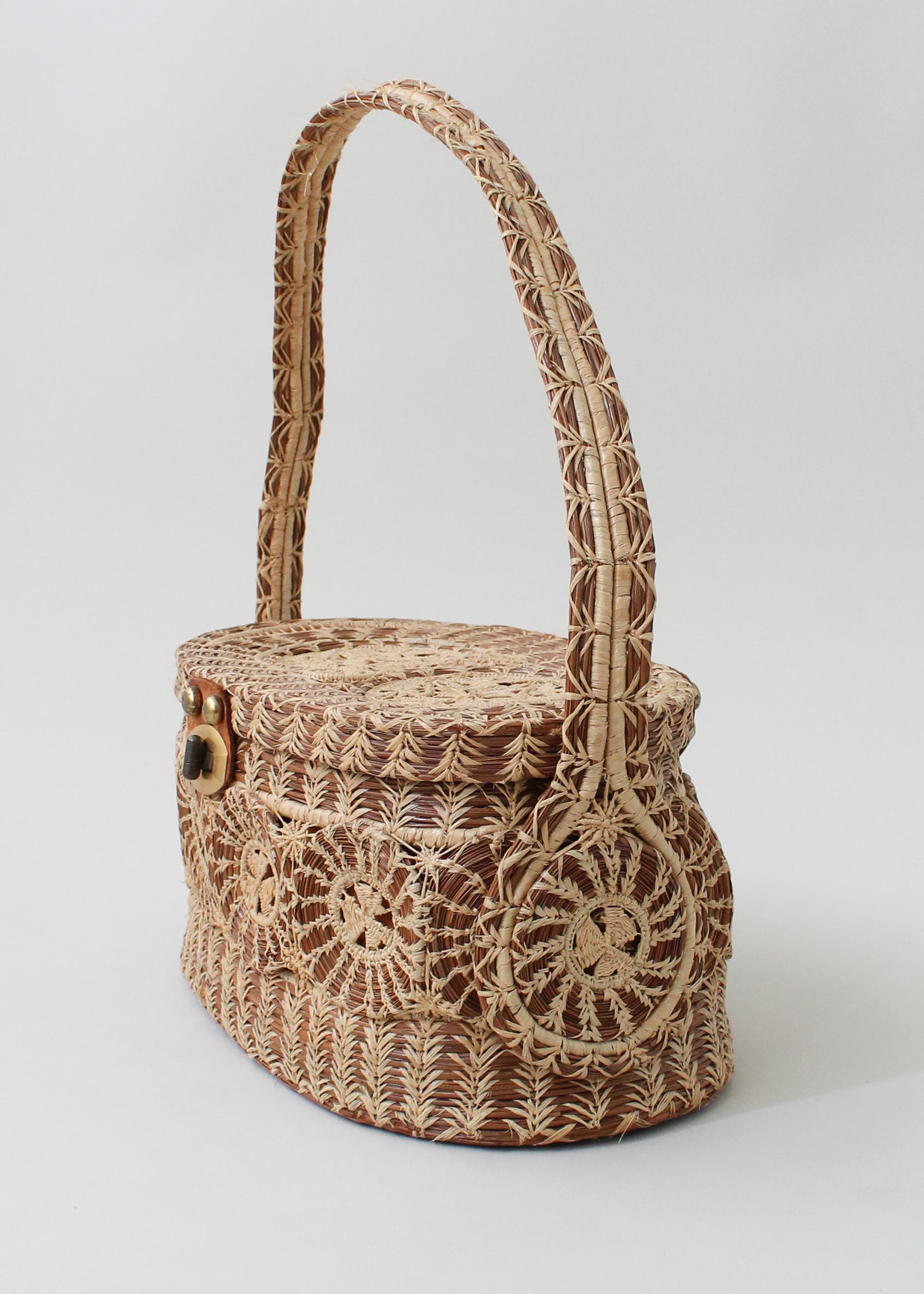 Vintage 1960s Woven Straw Basket Purse